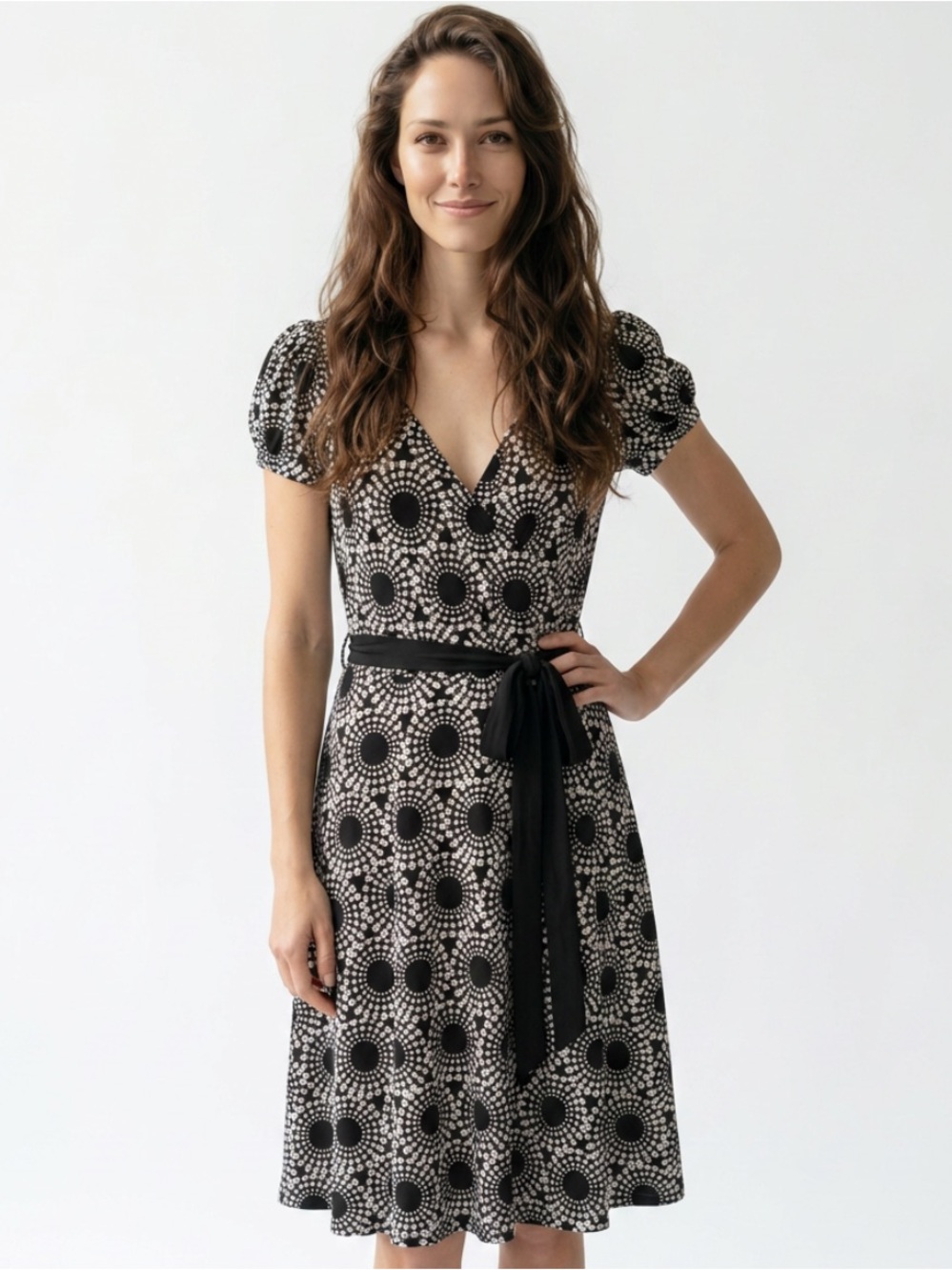 MAGGY LONDON Dress Faux Wrap Jersey Crossover Career